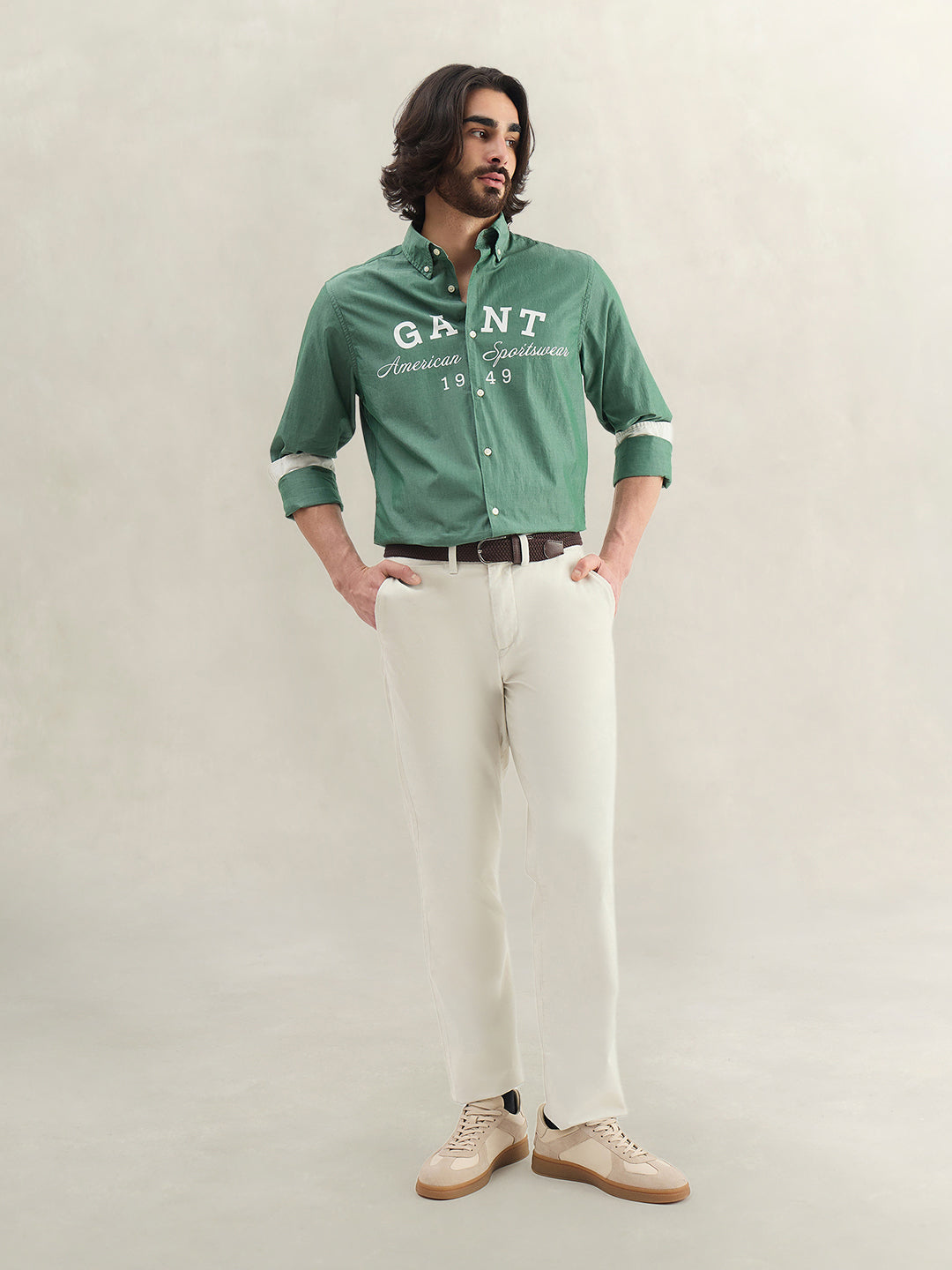 Gant Men Green Printed Regular Fit Pure Cotton Shirt