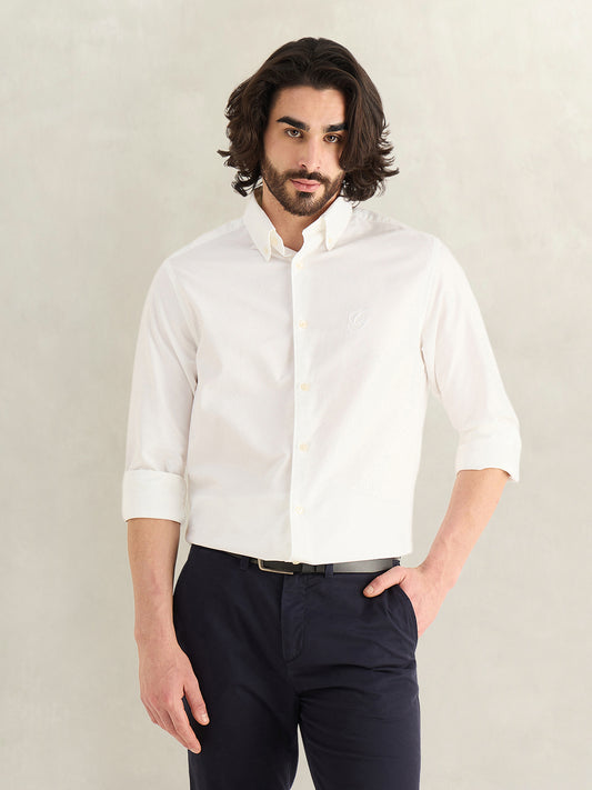 Gant Men White Solid Regular Fit Pure Cotton Shirt