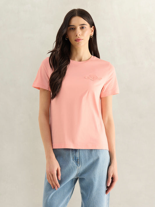 Gant Women Pink Solid Regular Fit Shield T-Shirt