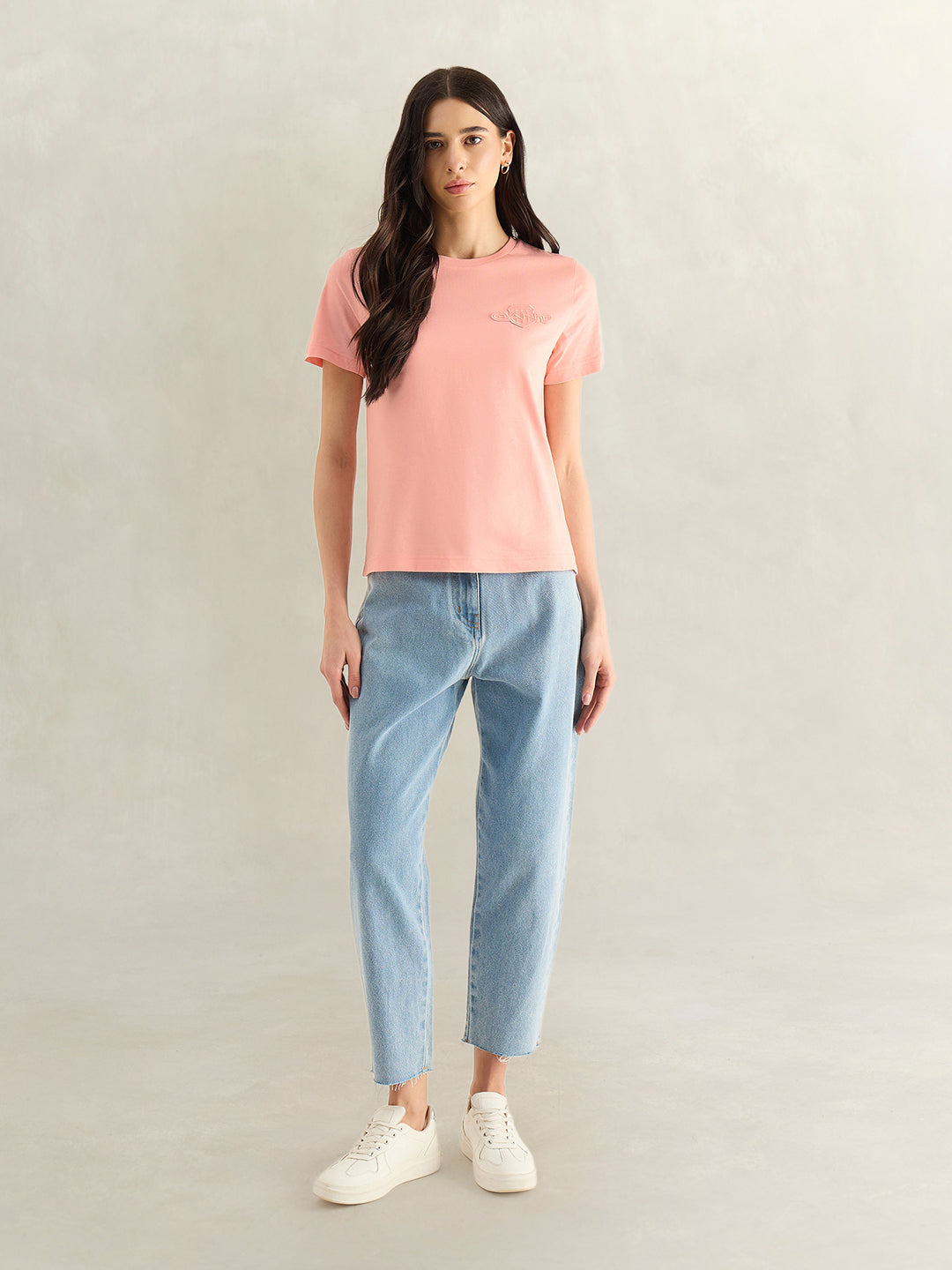 Gant Women Pink Solid Regular Fit Shield T-Shirt