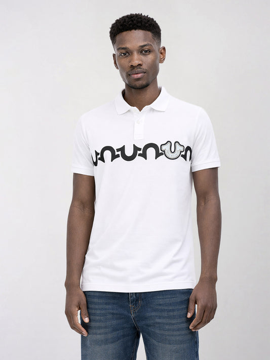 True Religion Men White Printed Regular Fit Pure Cotton Polo T-Shirt