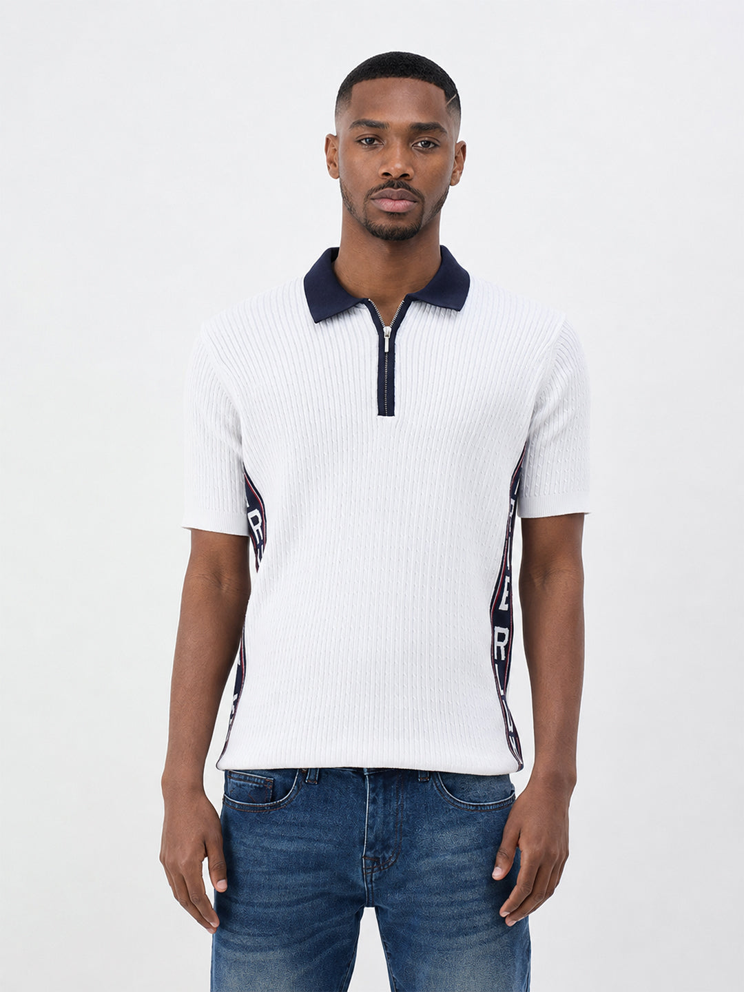 True Religion Men White Solid Regular Fit Pure Cotton Polo T-Shirt