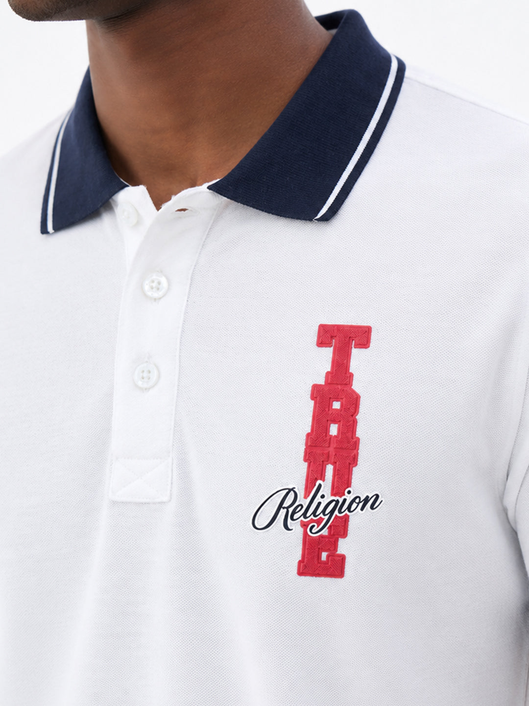 True Religion Men White Solid Regular Fit Pure Cotton Polo T-Shirt