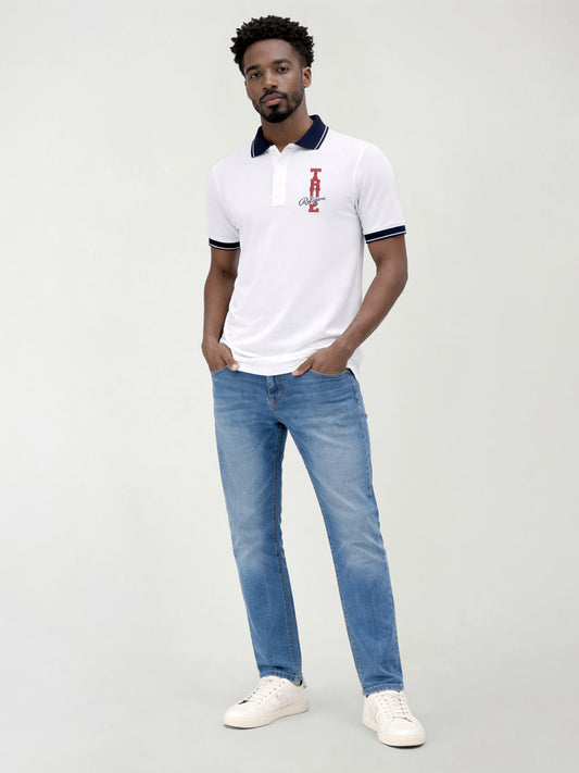 True Religion Men White Solid Regular Fit Pure Cotton Polo T-Shirt