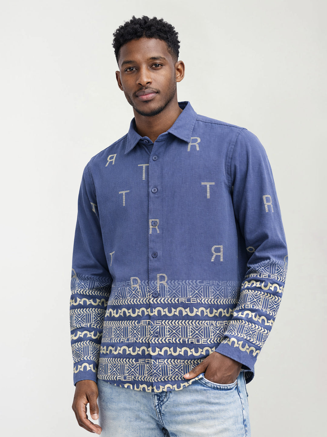 True Religion Men Blue Printed Regular Fit Shirt