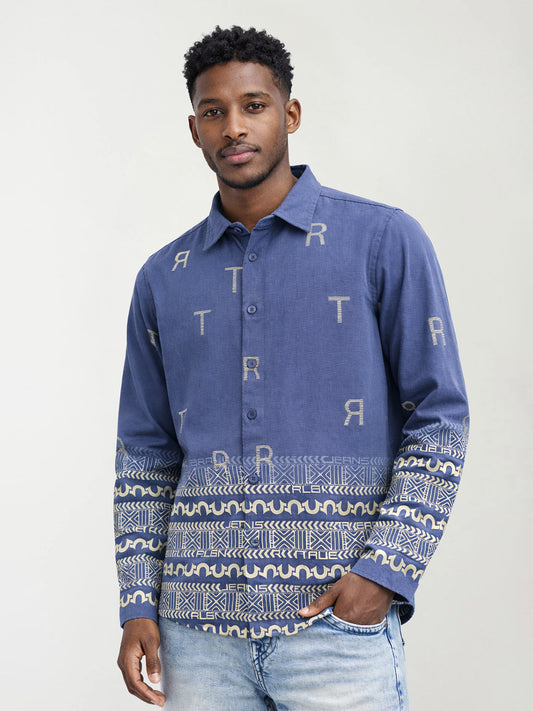True Religion Men Blue Printed Regular Fit Shirt