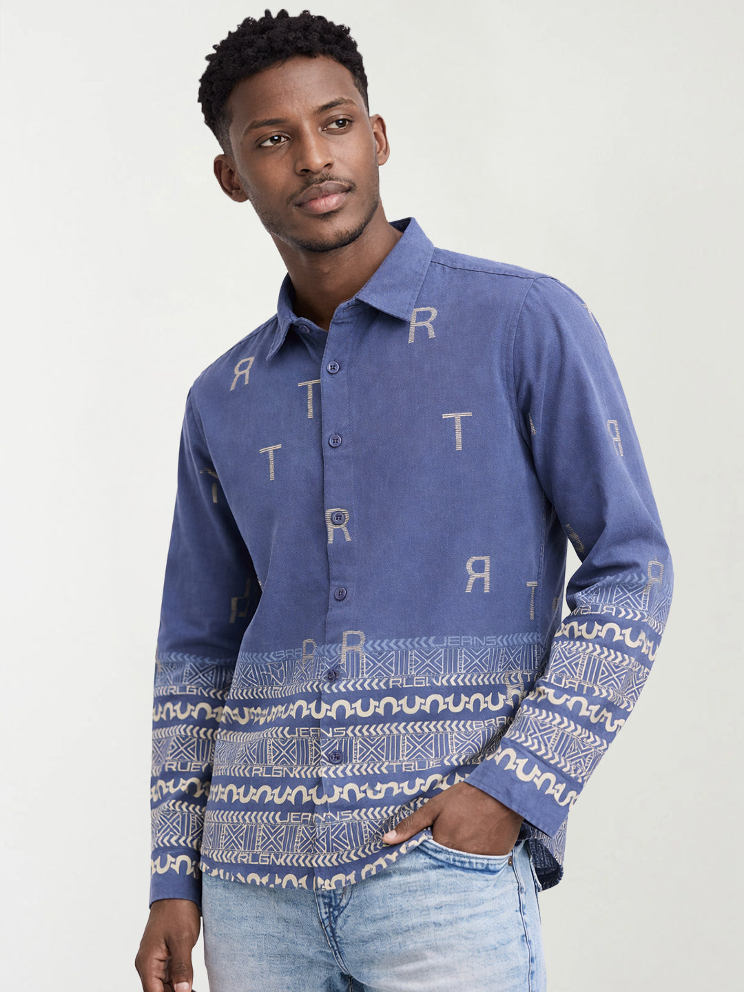 True Religion Men Blue Printed Regular Fit Shirt