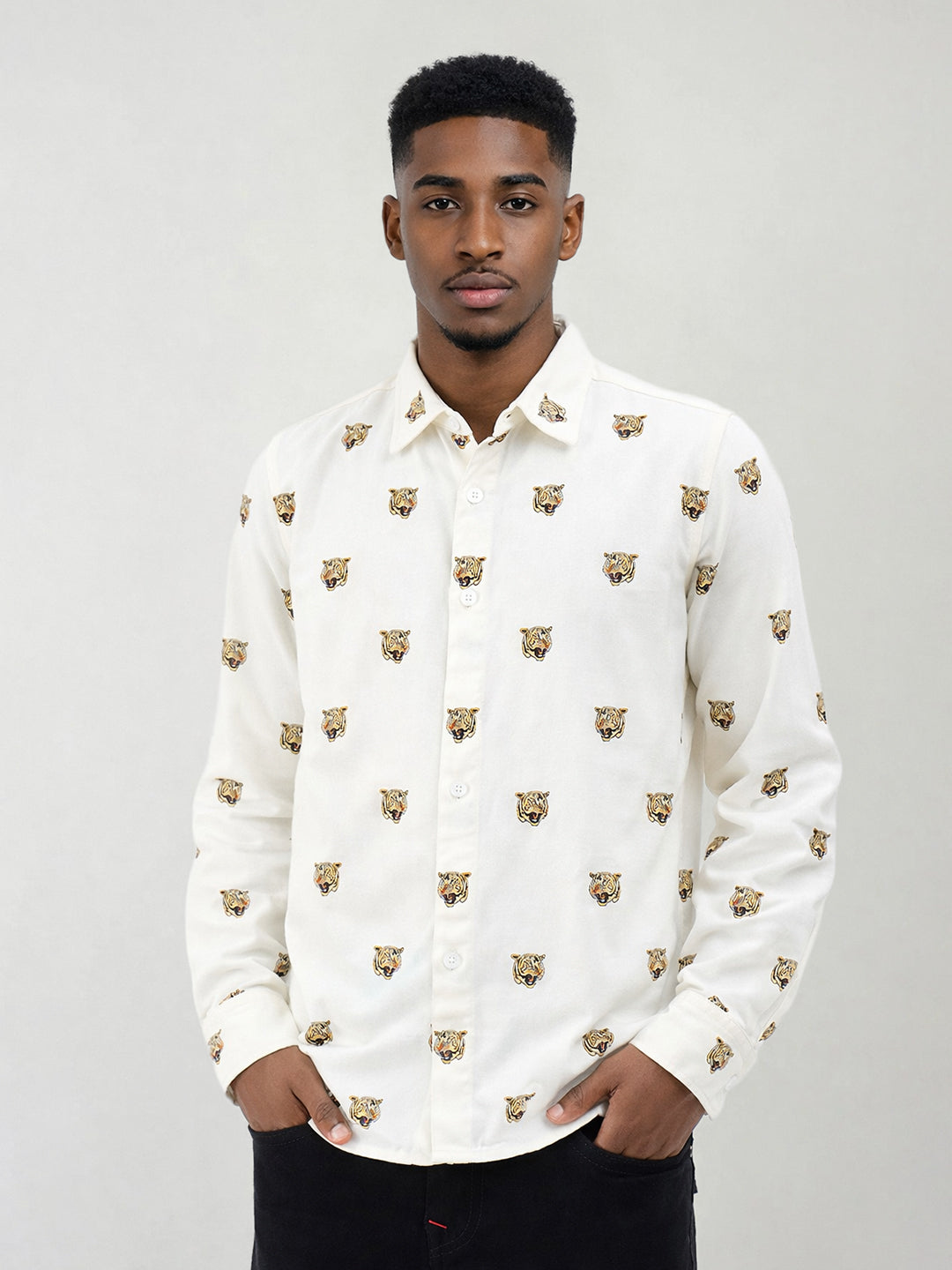 True Religion Men Cream Printed Regular Fit Pure Cotton Shirt