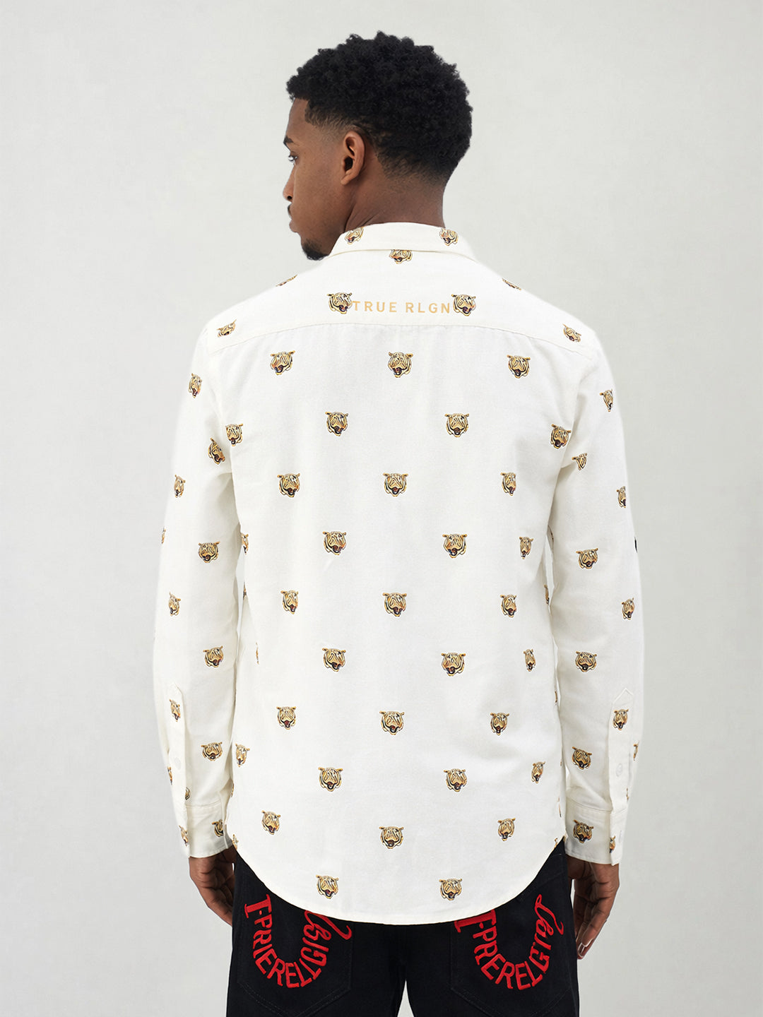 True Religion Men Cream Printed Regular Fit Pure Cotton Shirt