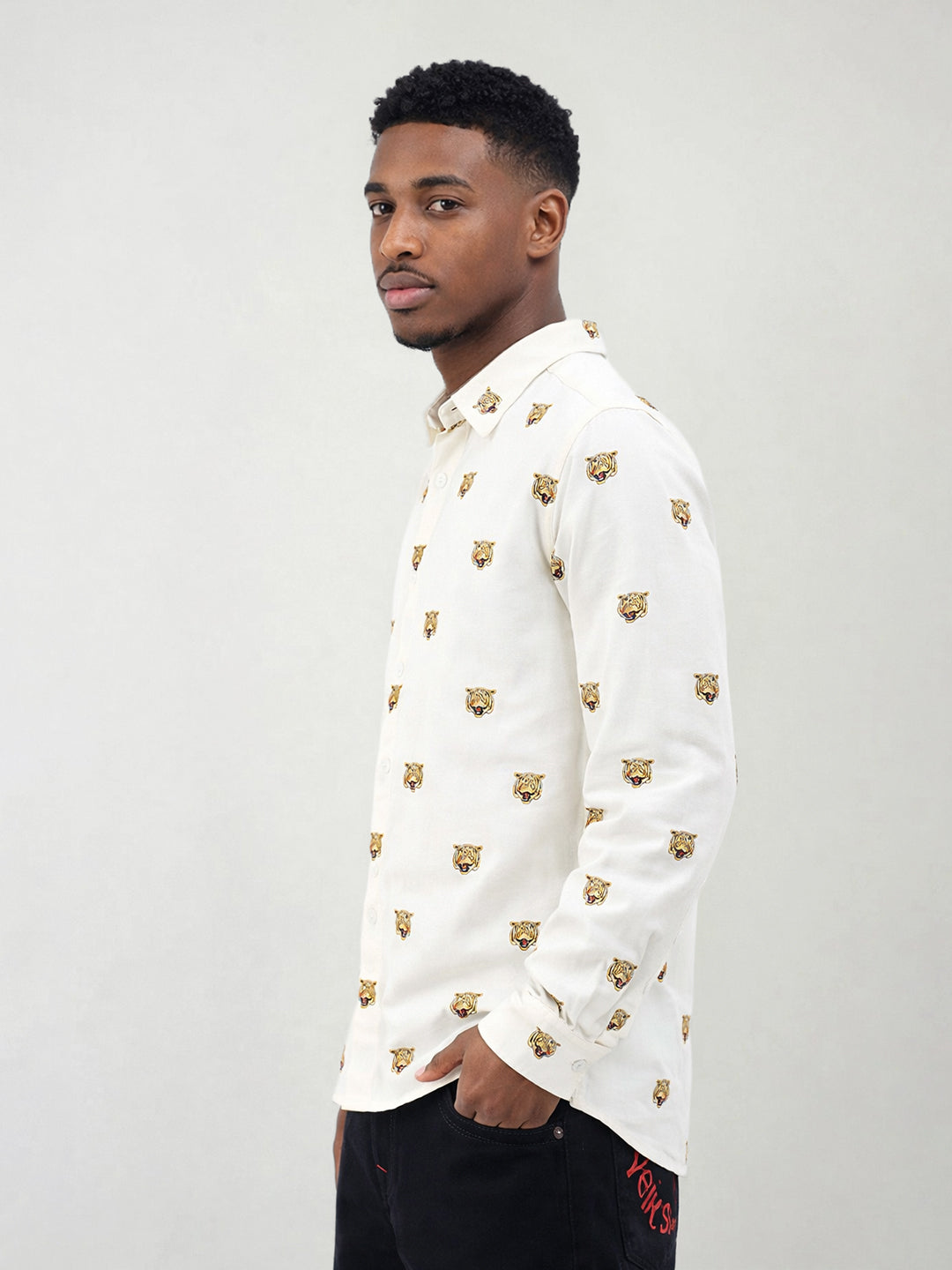 True Religion Men Cream Printed Regular Fit Pure Cotton Shirt