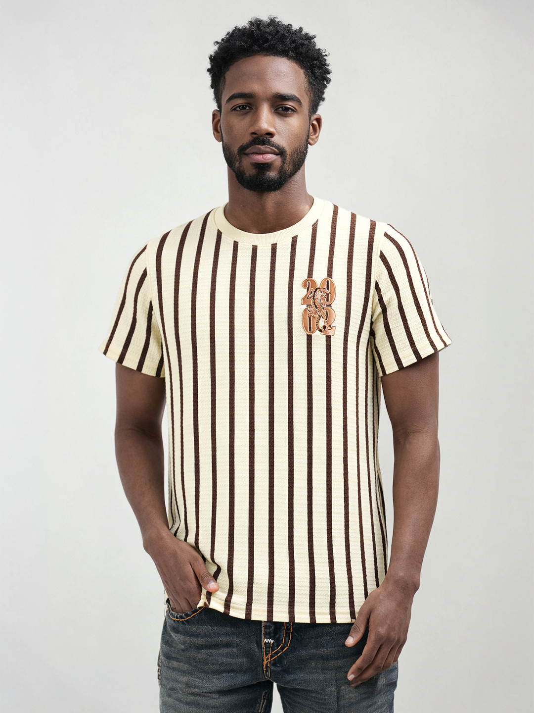 True Religion Men Striped Beige T-Shirt