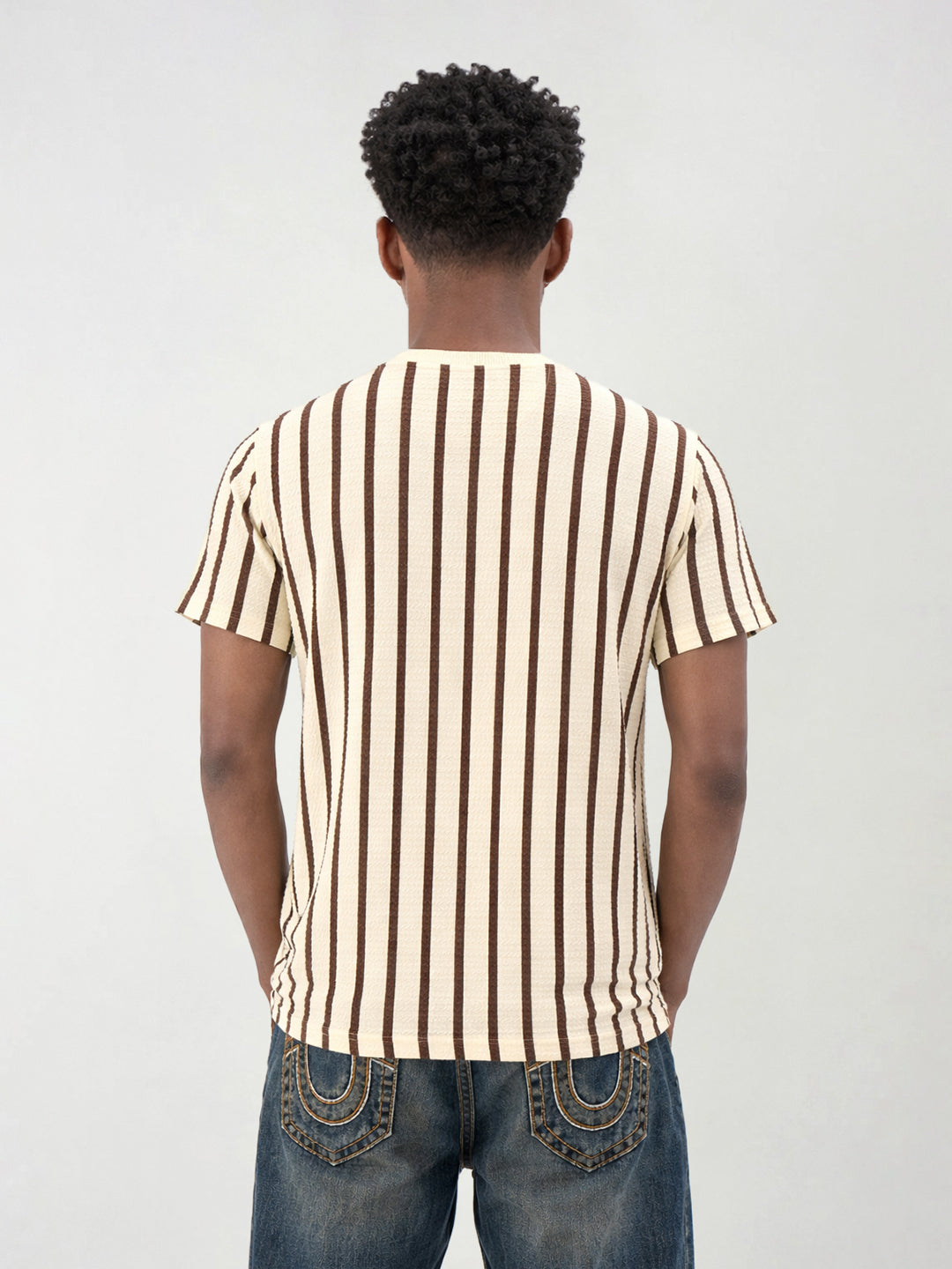 True Religion Men Striped Beige T-Shirt