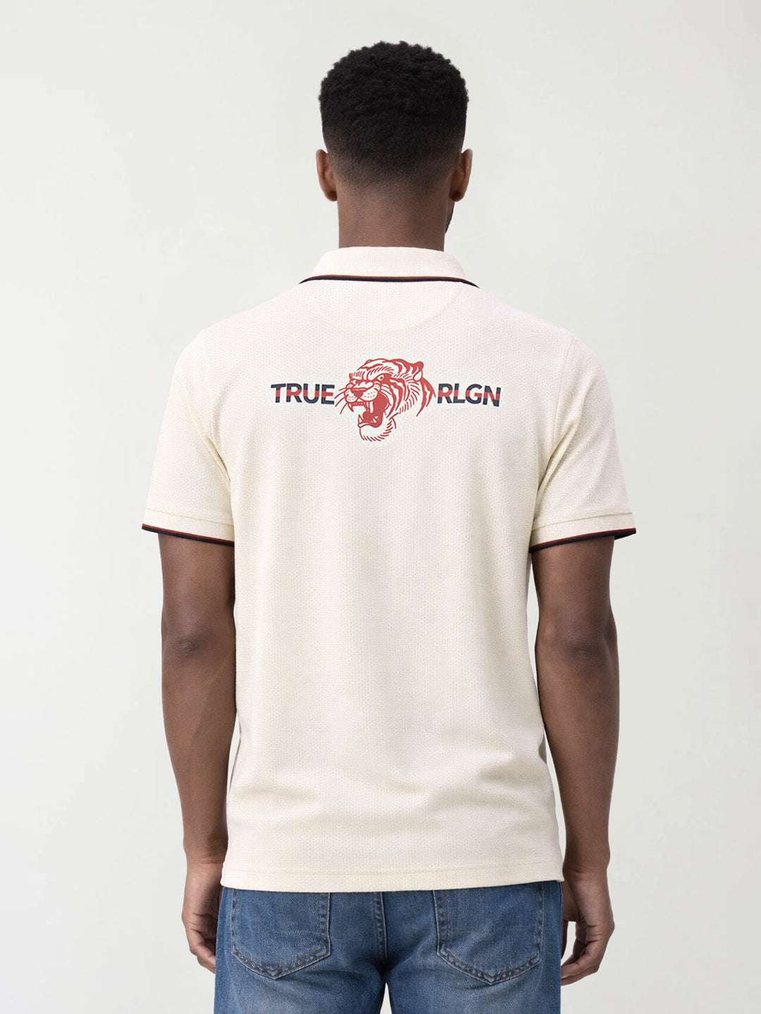True Religion Men Cream Solid Regular Fit Polo T-Shirt