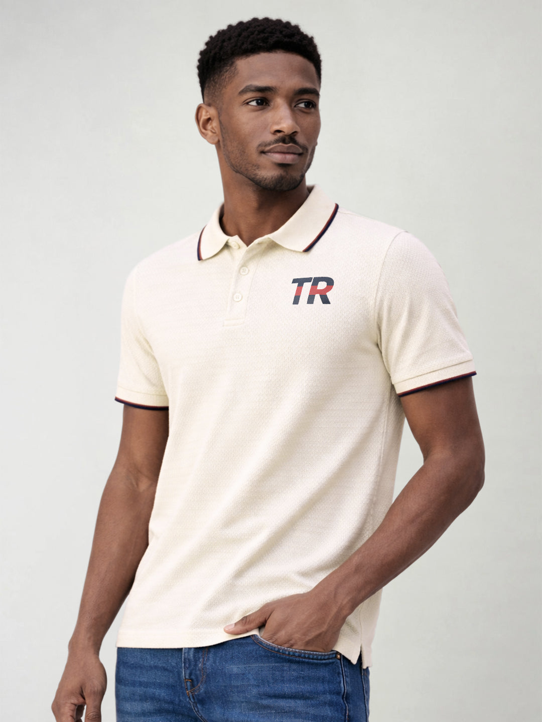 True Religion Men Cream Solid Regular Fit Polo T-Shirt