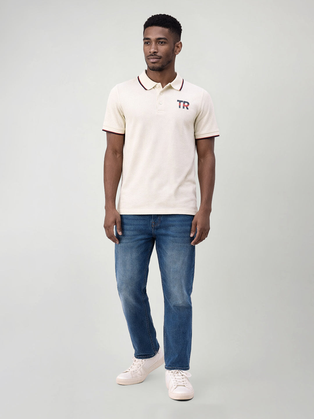 True Religion Men Cream Solid Regular Fit Polo T-Shirt