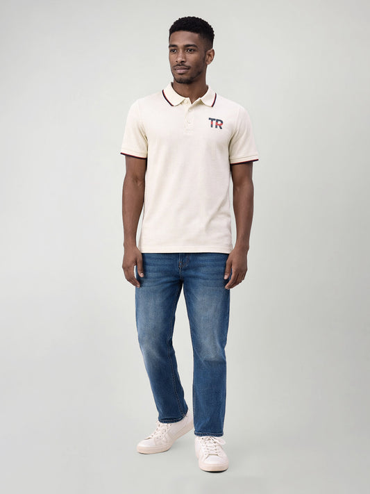 True Religion Men Cream Solid Regular Fit Polo T-Shirt