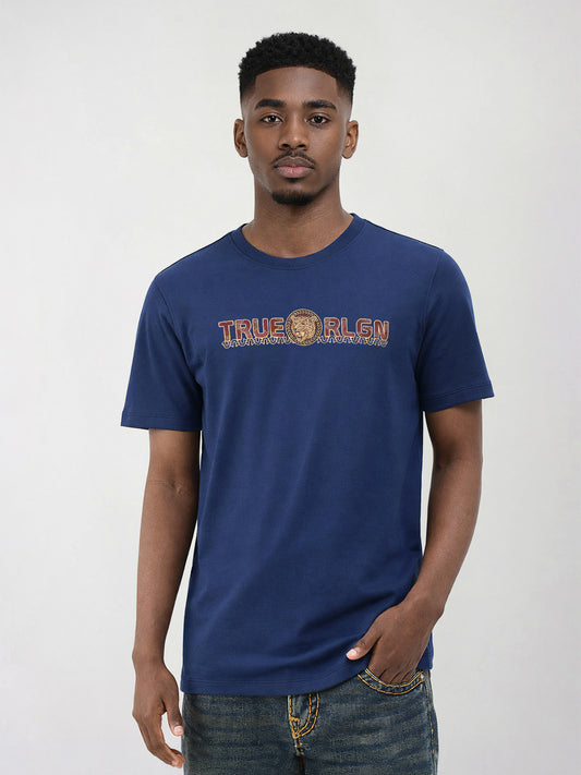 True Religion Men Solid Blue T-Shirt