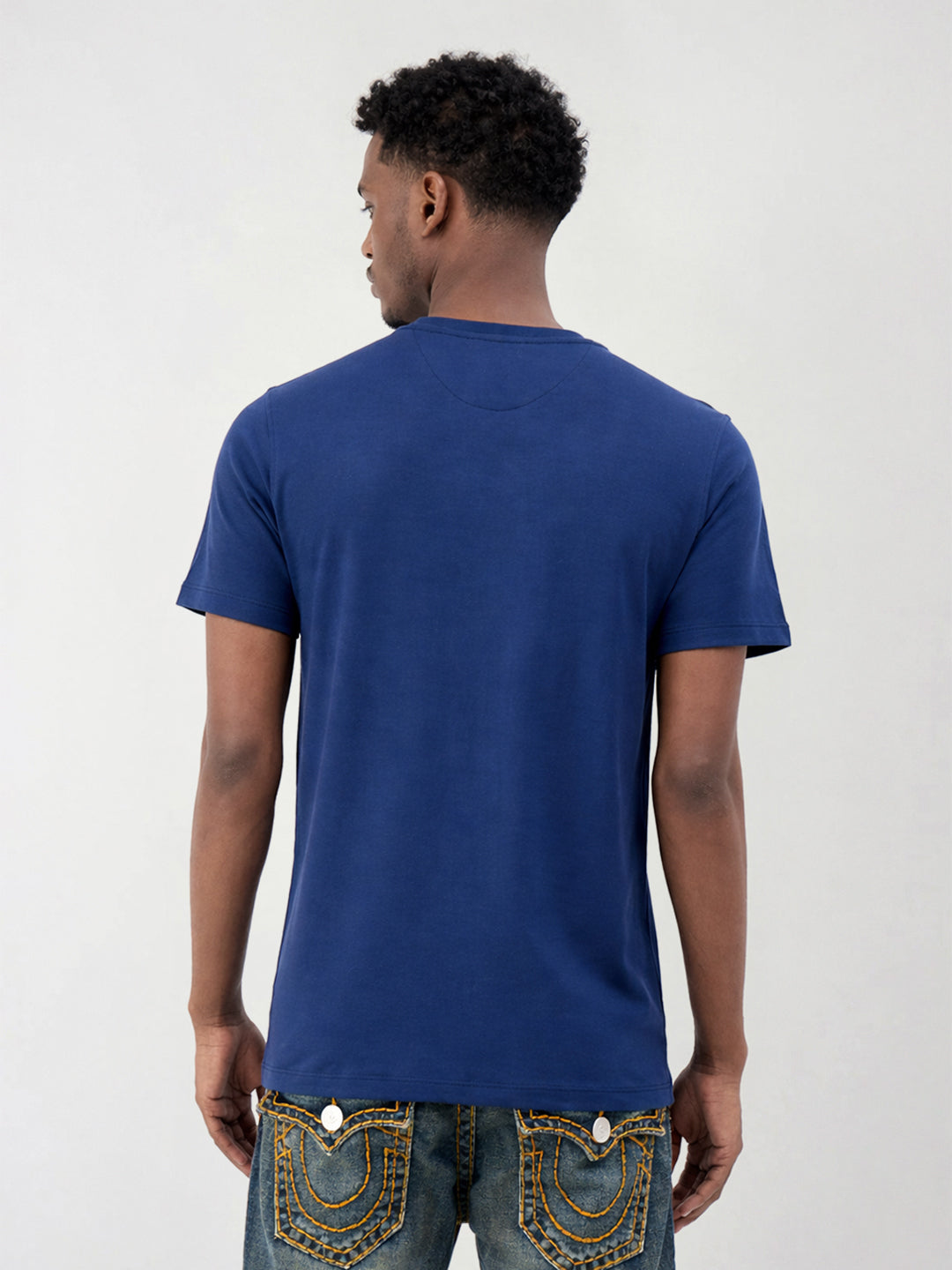 True Religion Men Solid Blue T-Shirt