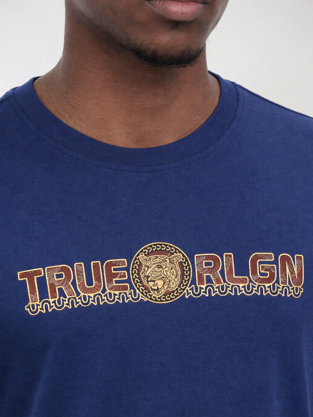 True Religion Men Solid Blue T-Shirt
