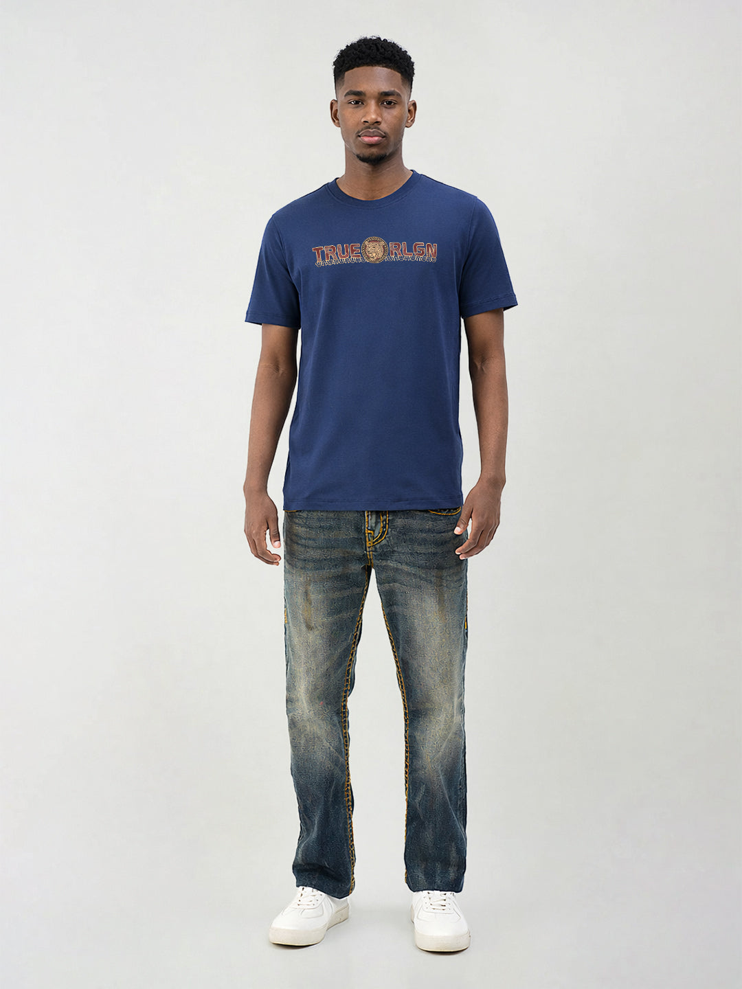 True Religion Men Solid Blue T-Shirt