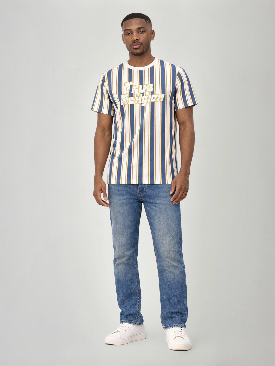 True Religion Men Multicolor Striped Regular Fit Pure Cotton T-Shirt
