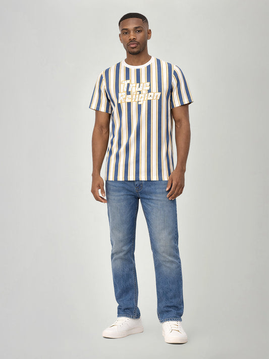 True Religion Men Multicolor Striped Regular Fit Pure Cotton T-Shirt