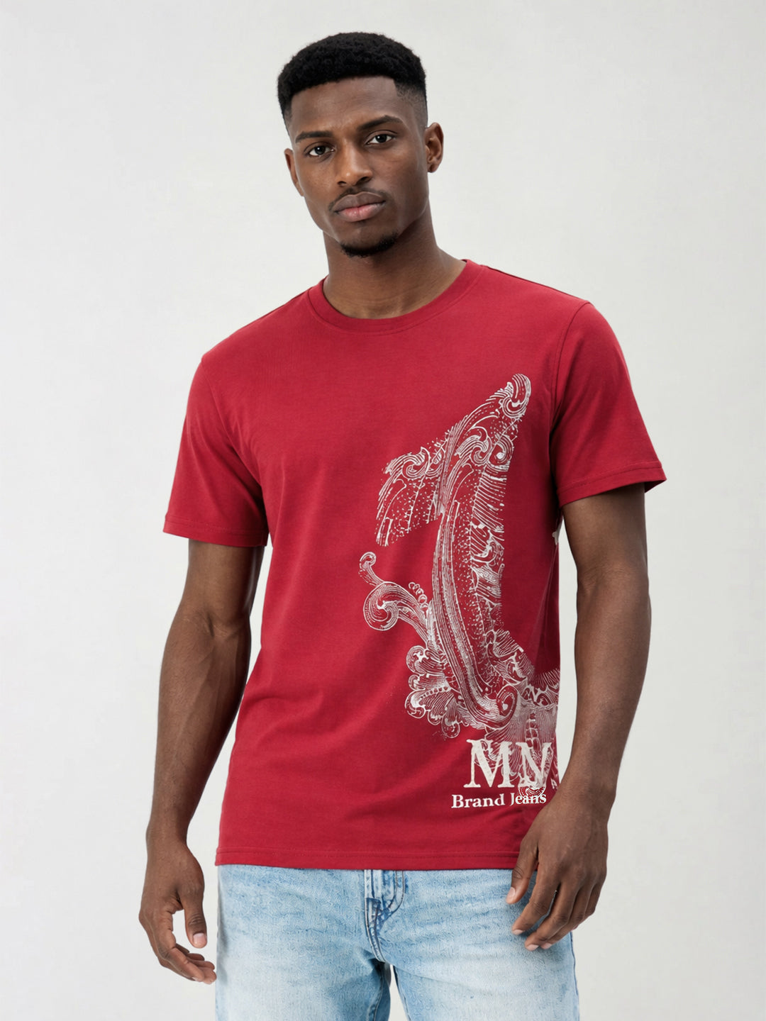 True Religion Men Red Printed Regular Fit Pure Cotton T-Shirt