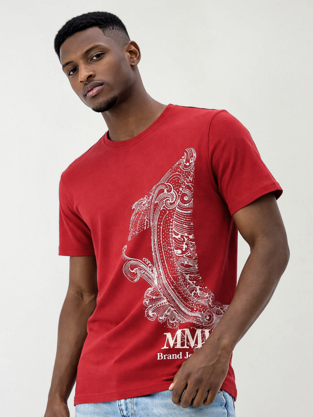 True Religion Men Red Printed Regular Fit Pure Cotton T-Shirt