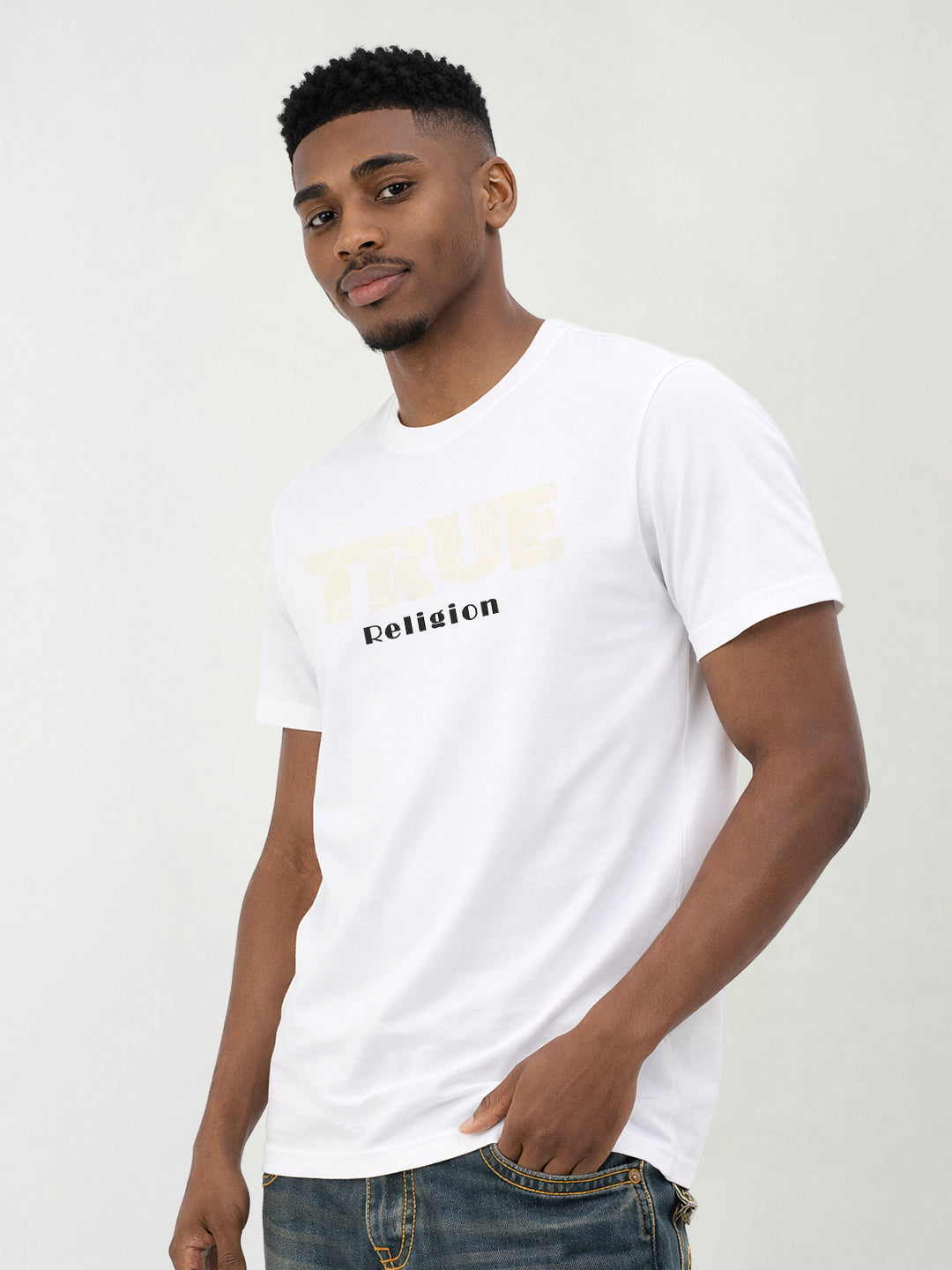 True Religion Men Solid White T-Shirt