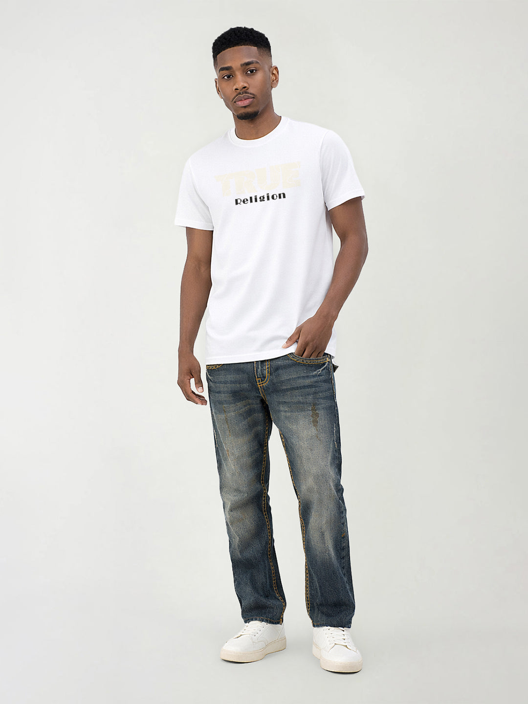 True Religion Men Solid White T-Shirt