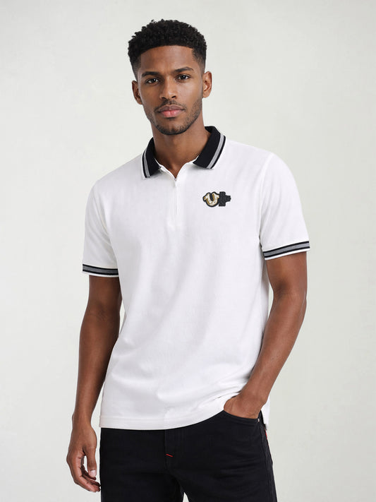 True Religion Men White Solid Regular Fit Polo T-Shirt
