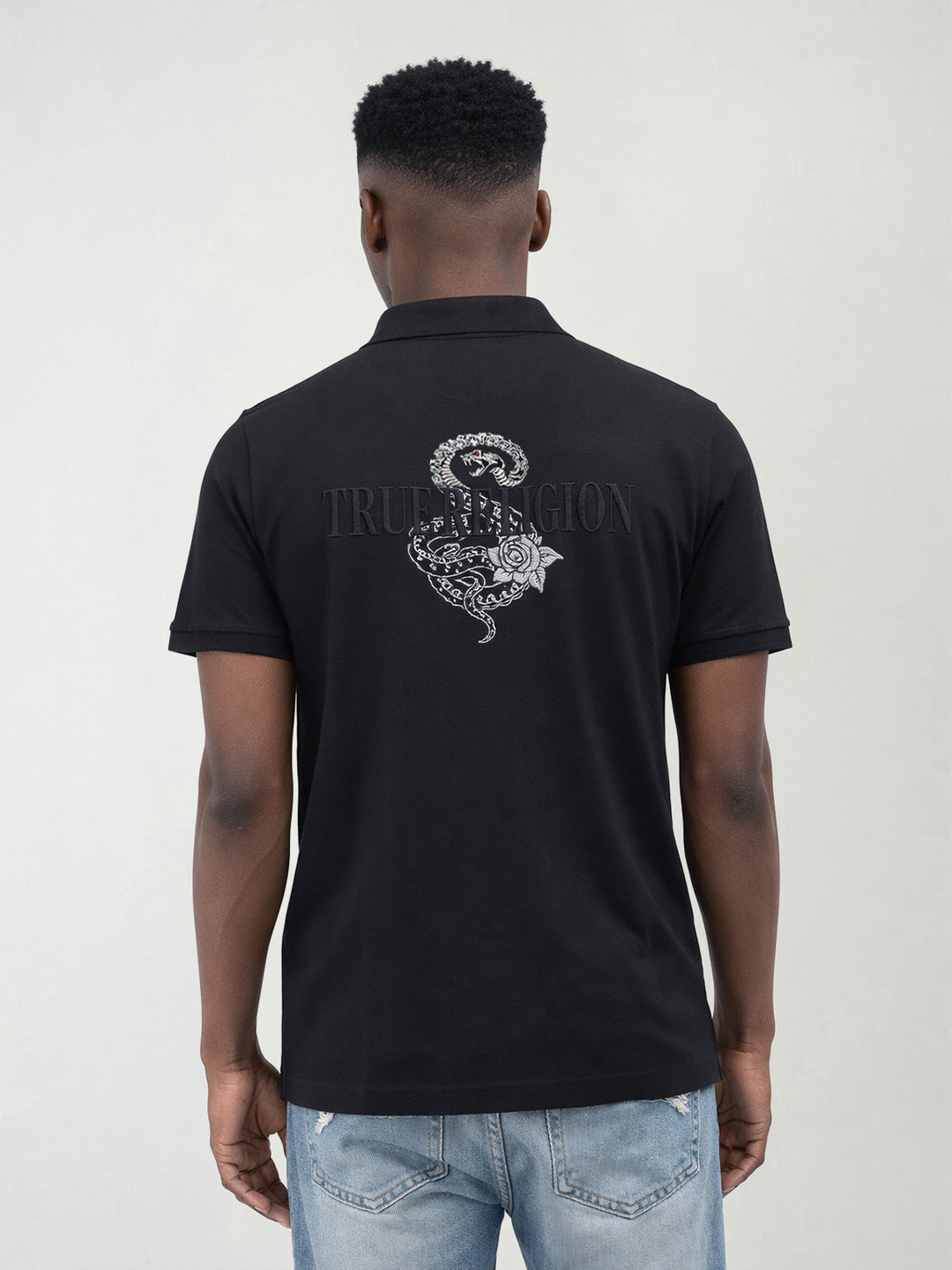 True Religion Men Black Solid Regular Fit Polo T-Shirt