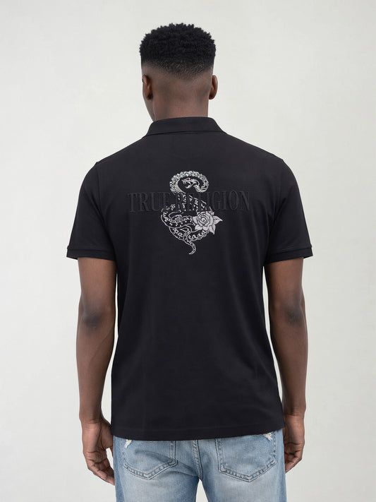True Religion Men Black Solid Regular Fit Polo T-Shirt