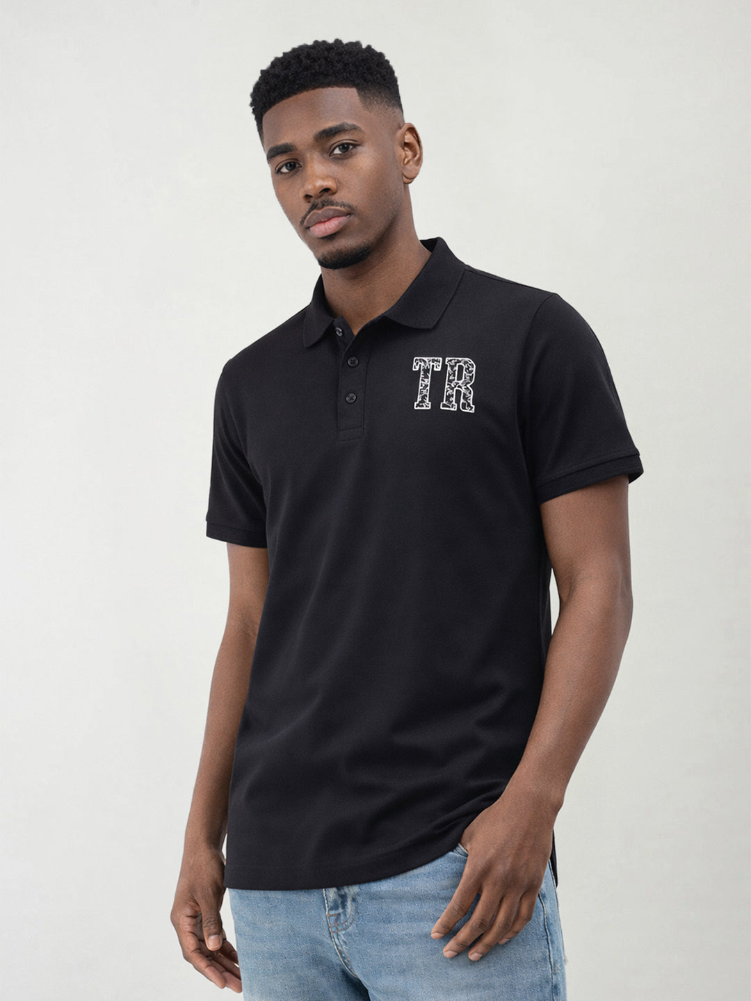 True Religion Men Black Solid Regular Fit Polo T-Shirt