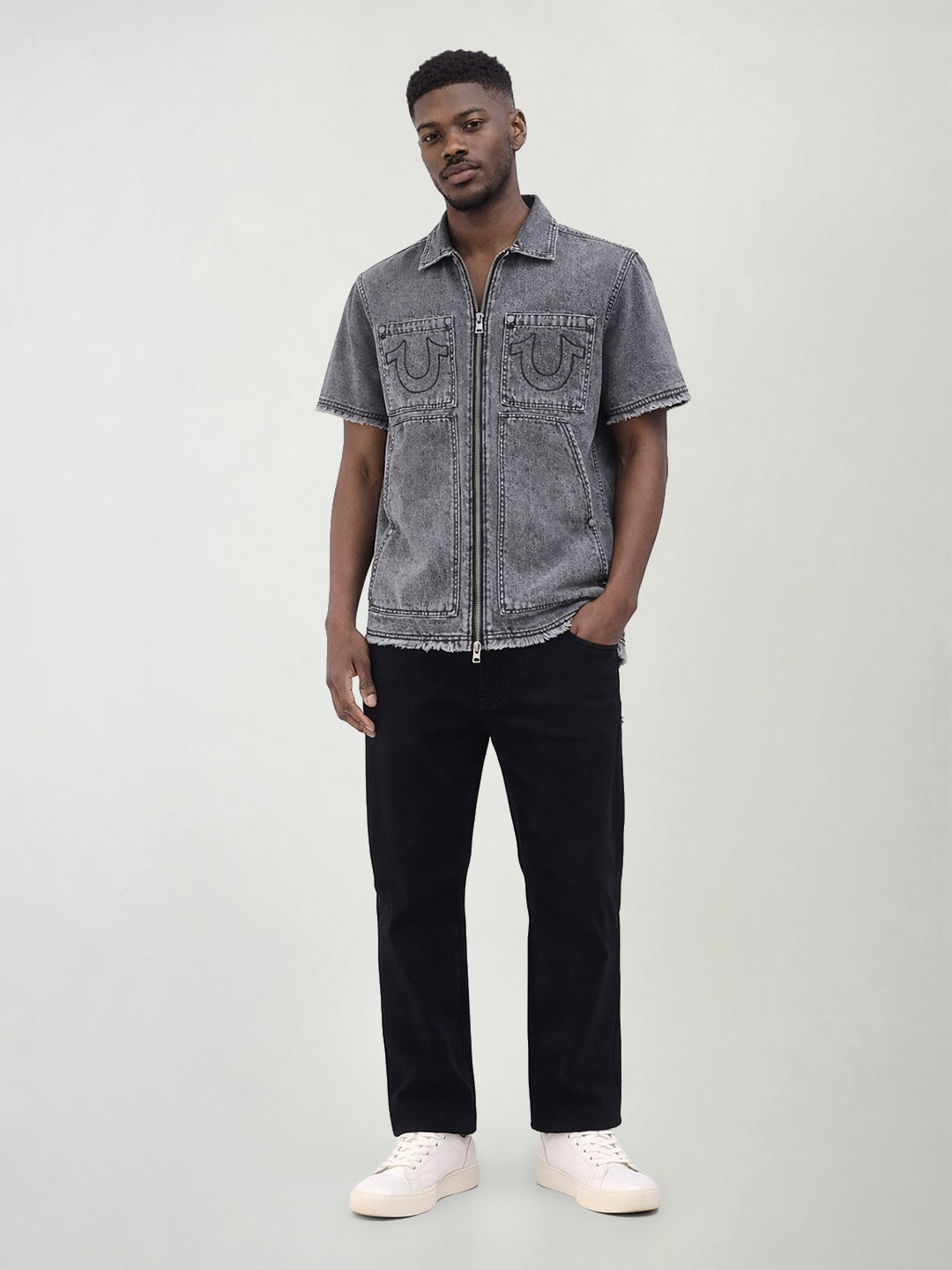 True Religion Men Solid Grey Shirt