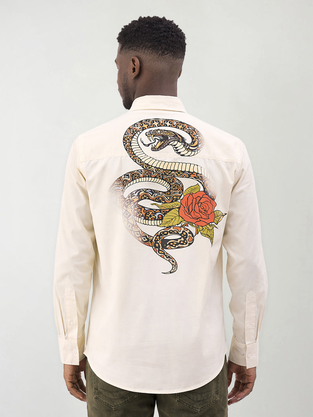 True Religion Men Printed Cream Shirt