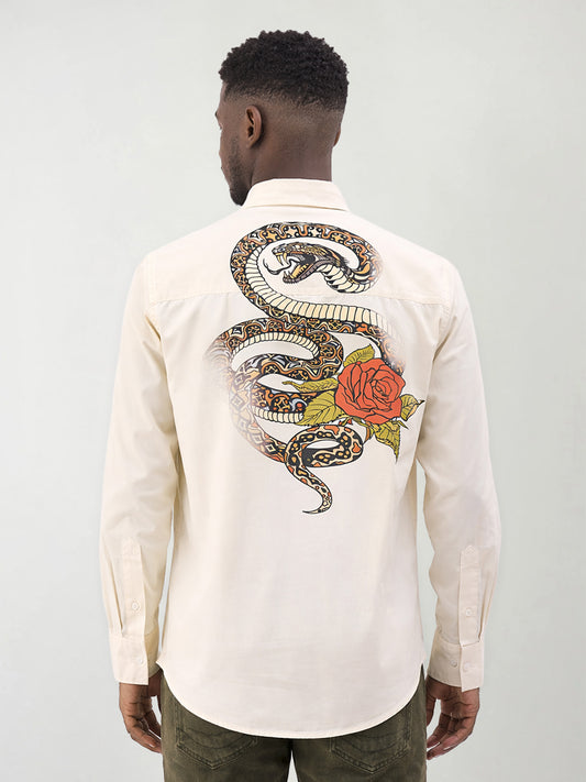 True Religion Men Printed Cream Shirt