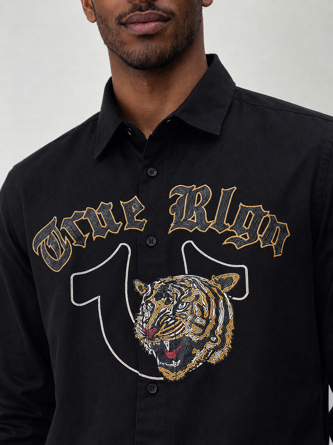True Religion Men Black Embroidered Regular Fit Shirt