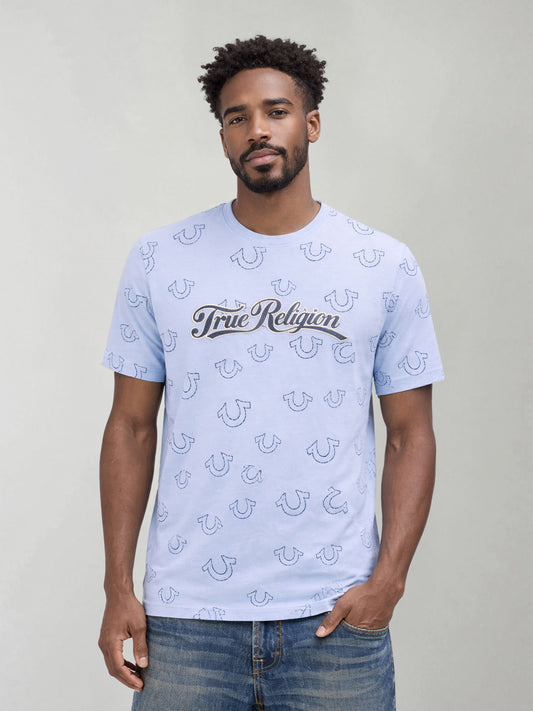 True Religion Men Printed Blue T-Shirt