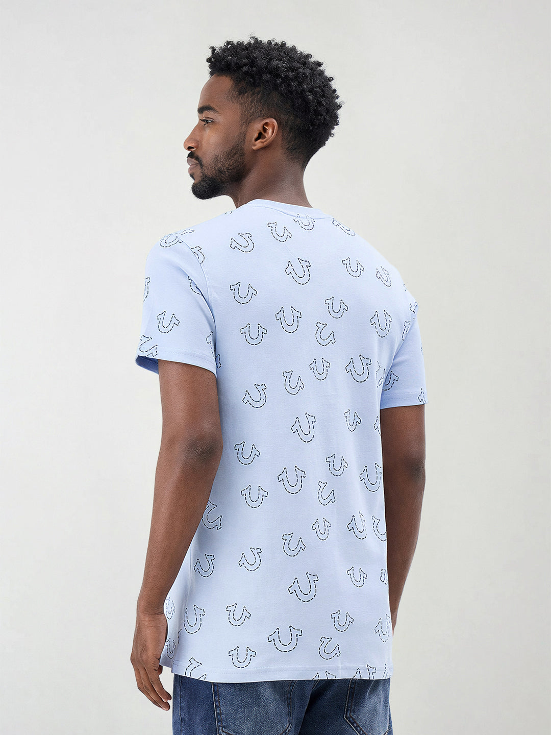 True Religion Men Printed Blue T-Shirt