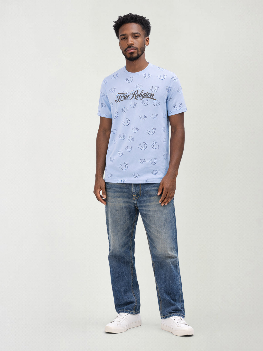 True Religion Men Printed Blue T-Shirt