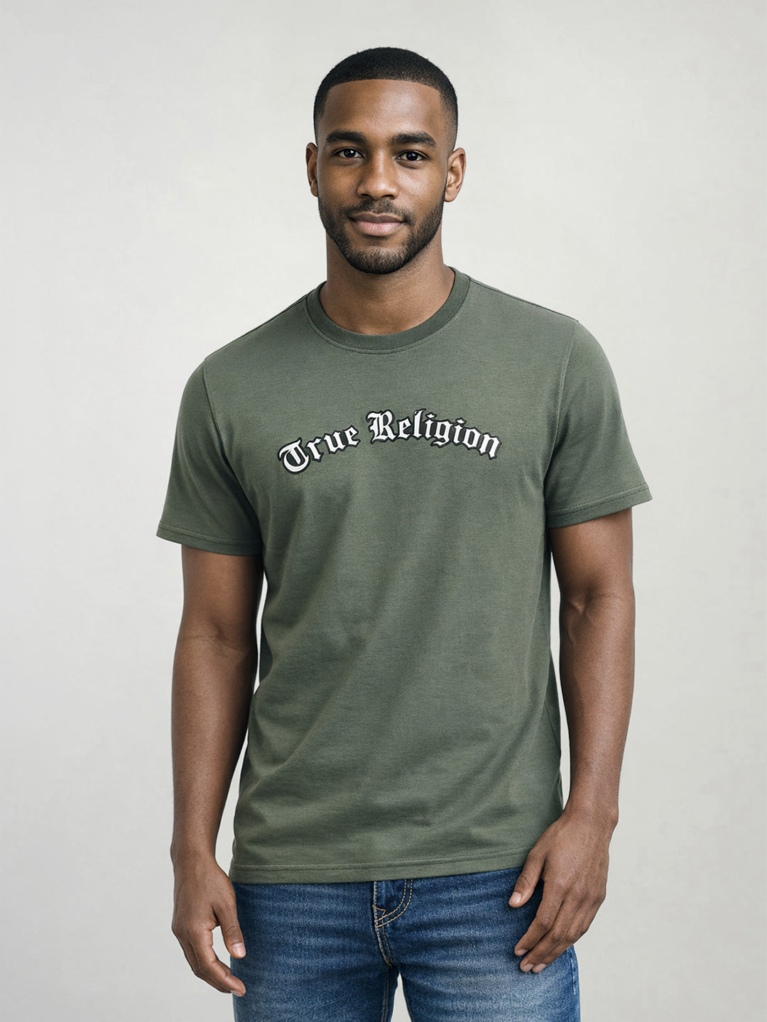 True Religion Men Solid Green T-Shirt