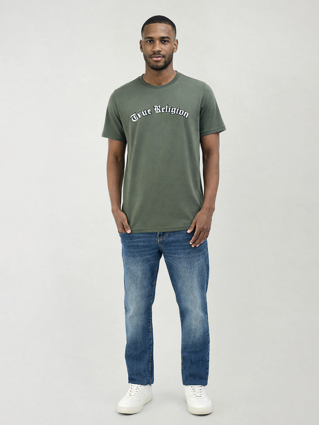 True Religion Men Solid Green T-Shirt