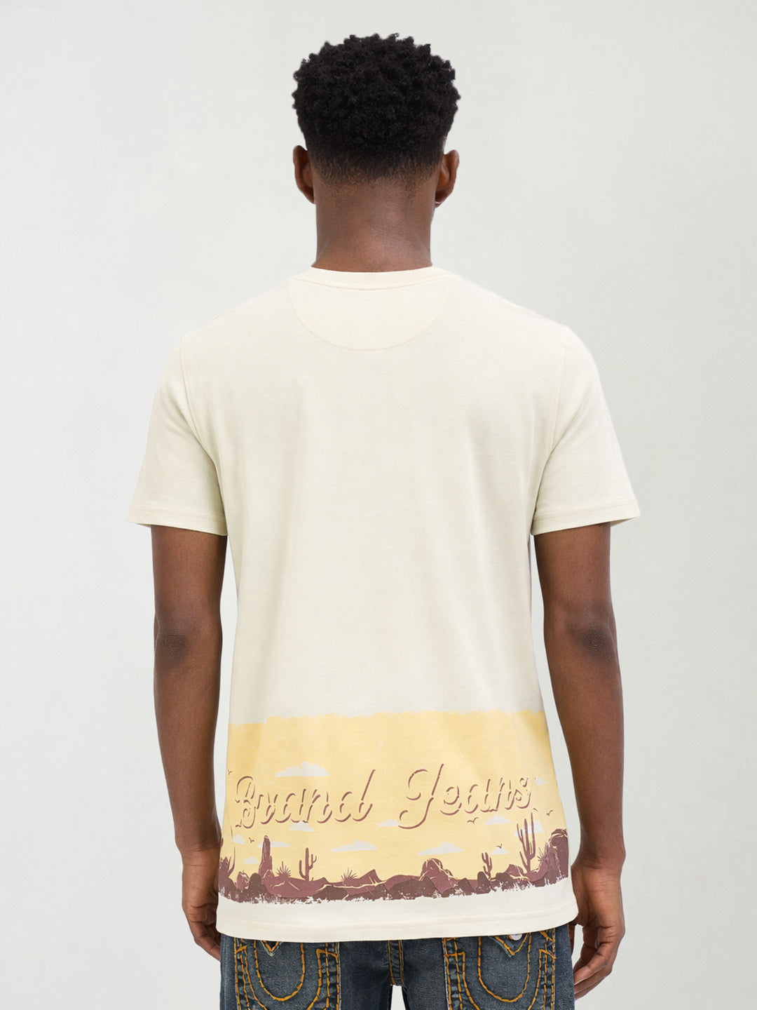 True Religion Men Printed Beige T-Shirt