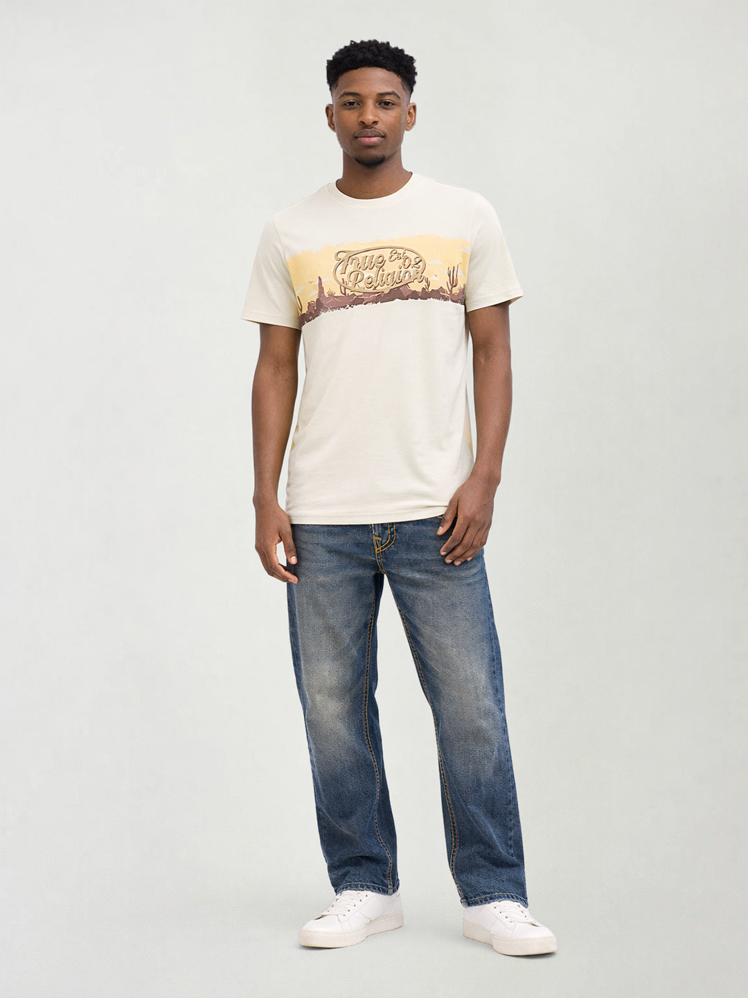 True Religion Men Printed Beige T-Shirt