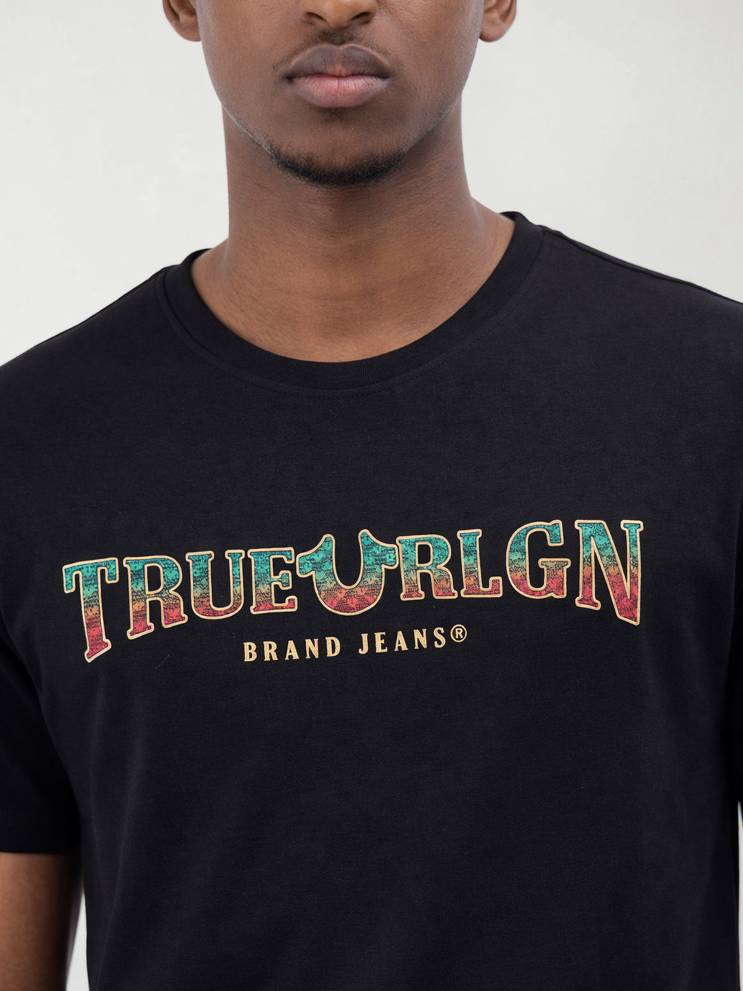 True Religion Men Solid Black T-Shirt