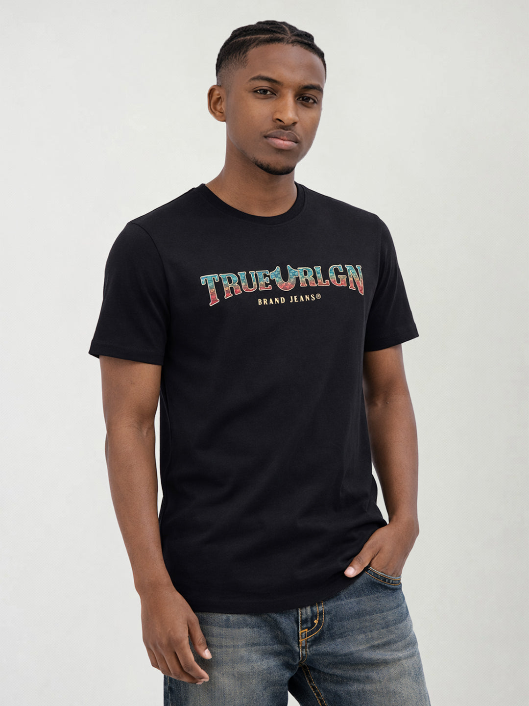 True Religion Men Solid Black T-Shirt