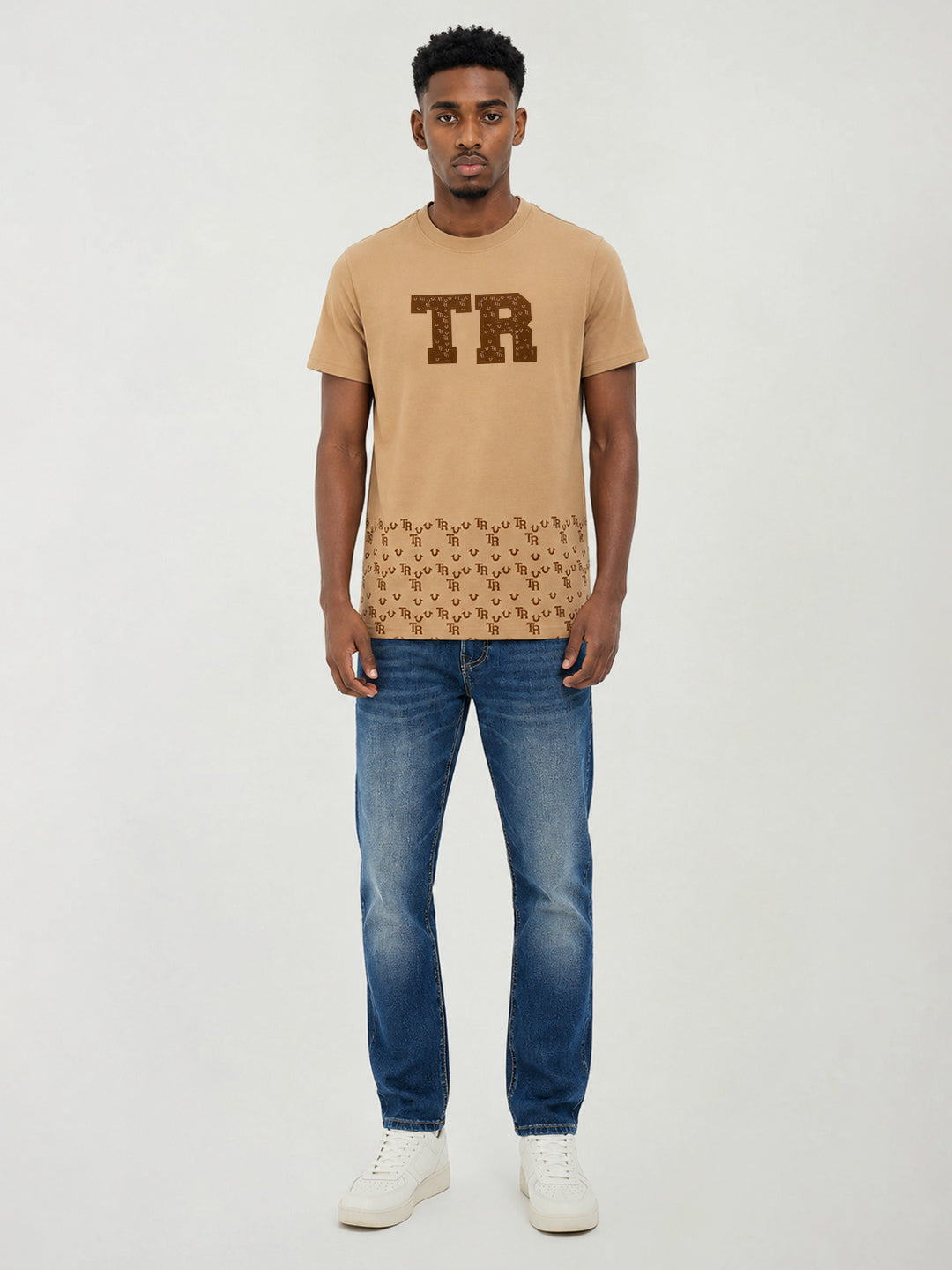 True Religion Men Khaki Printed Regular Fit T-Shirt