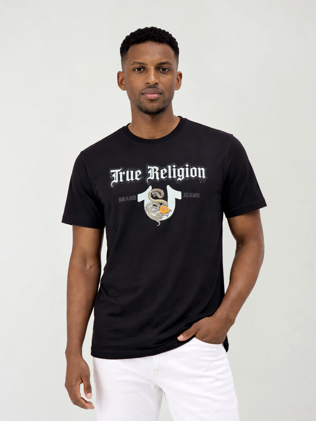 True Religion Men Solid Black T-Shirt