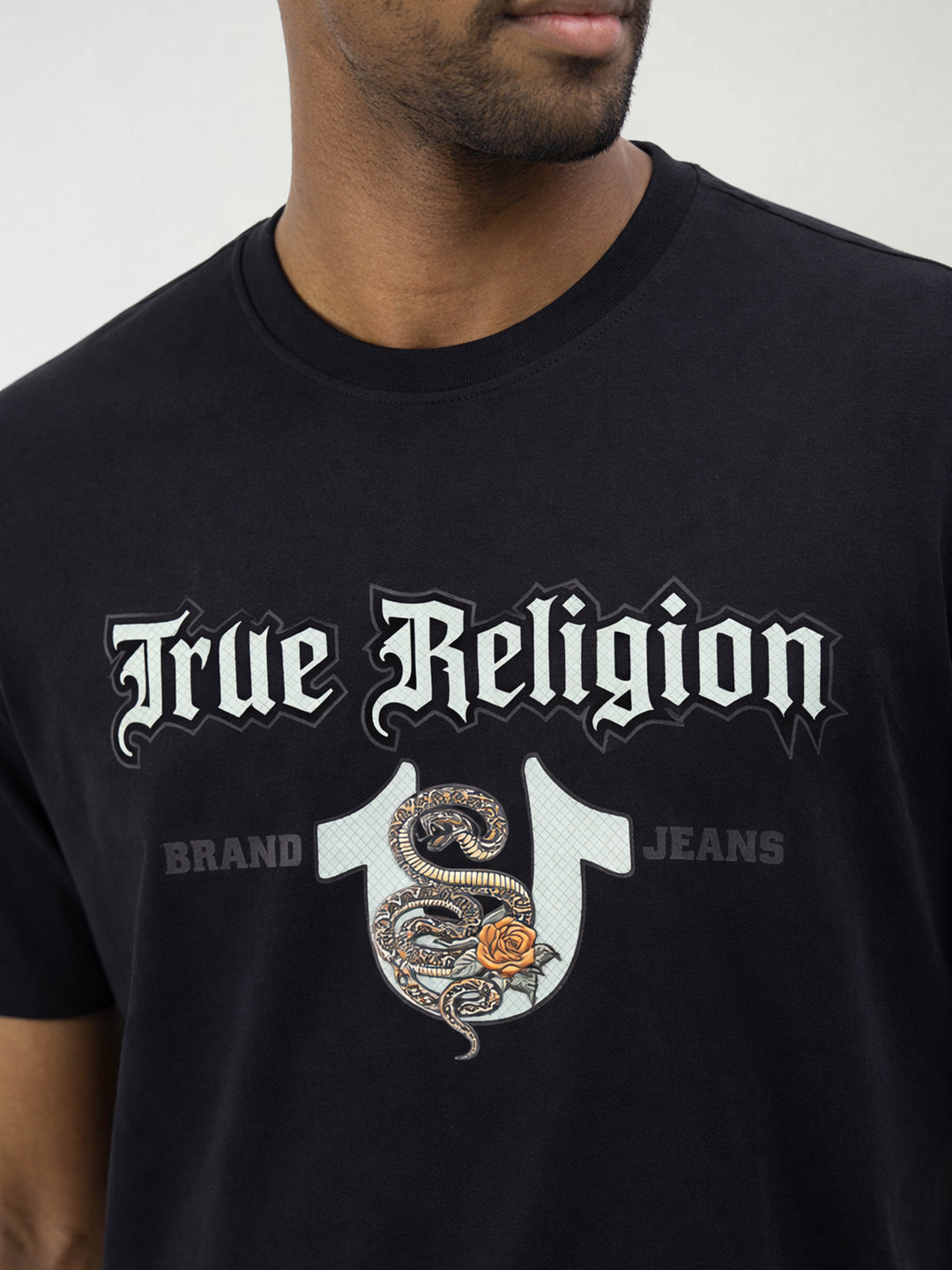 True Religion Men Solid Black T-Shirt